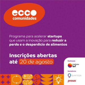 Arte em fundo roxo com o logo do Ecco Comunidades