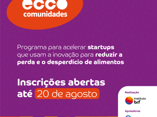 Arte em fundo roxo com o logo do Ecco Comunidades