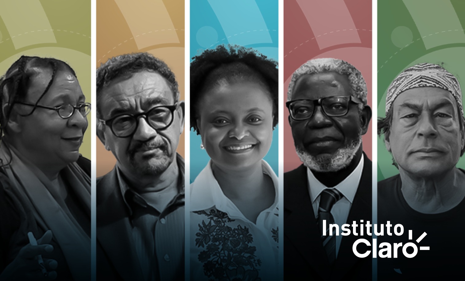 Imagem destaca os pensadores na sexta edição da série: bell hooks, Muniz Sodré, Nilma Lino Gomes, Kabengele Munanga e Ailton Krenak.